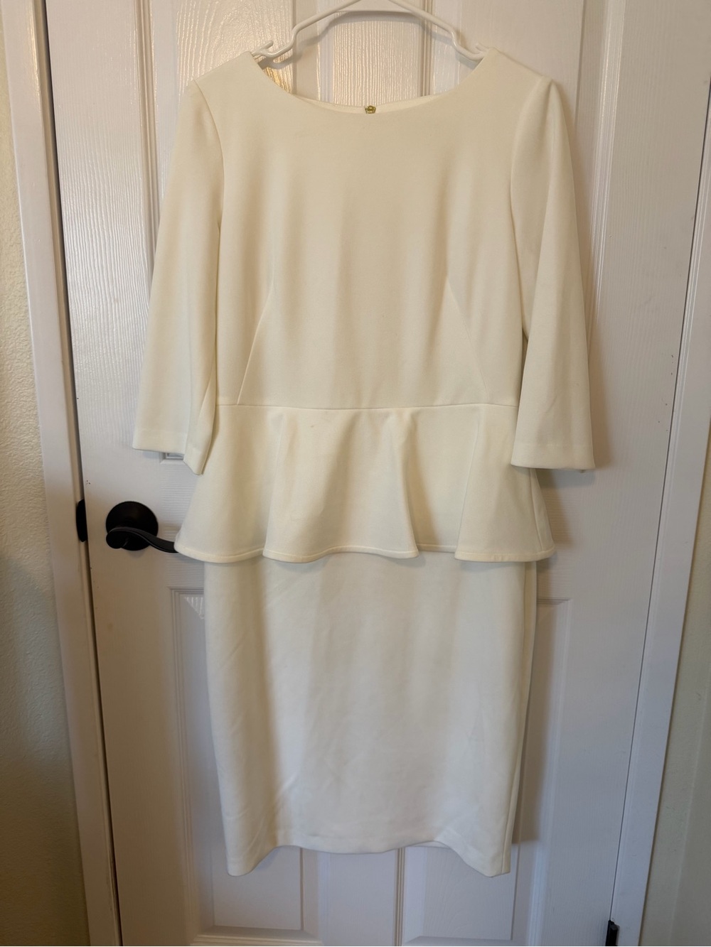 Calvin Klein Cream Peplum Sheath Midi Dress